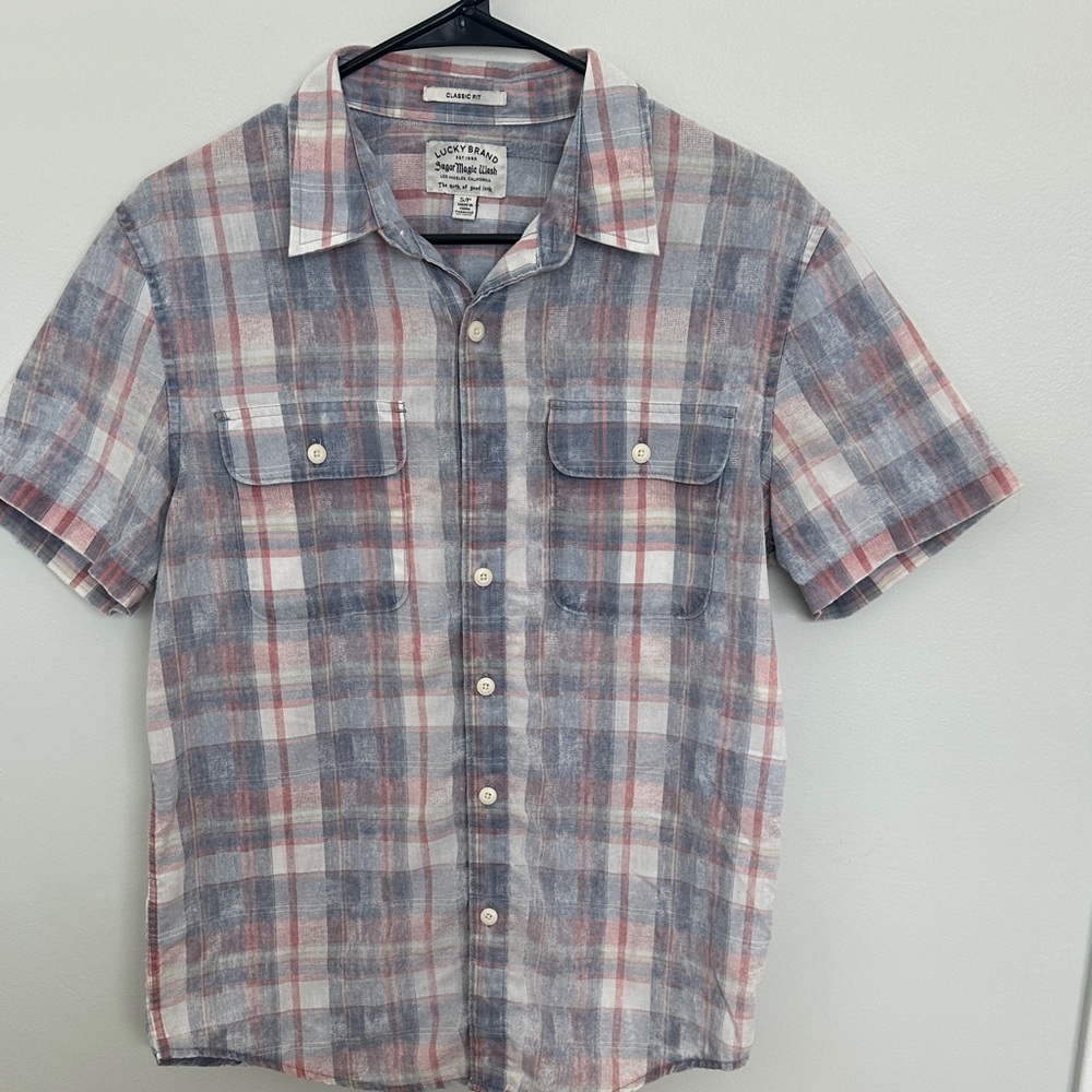 Lucky Brand Men's Casual Plaid Shirt - Red and Gray